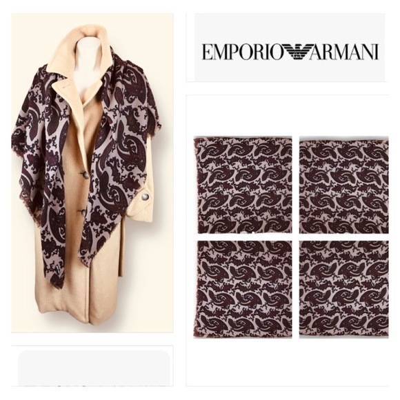 EMPORIO ARMANI VINTAGE 80s WOOL OVERSIZED SQUARE PAISLEY SHAWL SCARF IN EARTHY - Picture 3 of 13